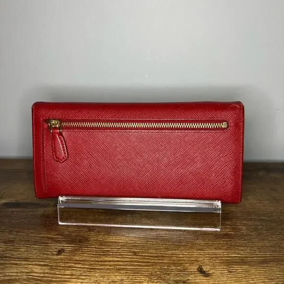 Prada Peonia Red Saffiano/Metal Wallet - Picture 2 of 13